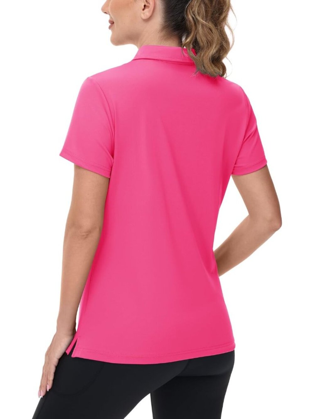 Women's 04-rose Red V-Neck Polo Shirts UPF50+ Short Sleeve Golf Collared Tops - Picture 2 of 6